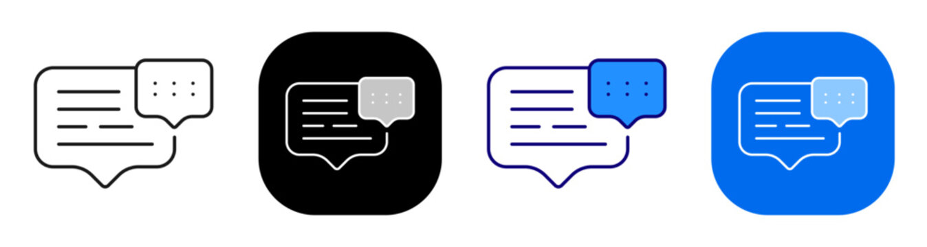 Chat document concept representing message notes and written conversation. Line, filled, black, color set. Editable stroke