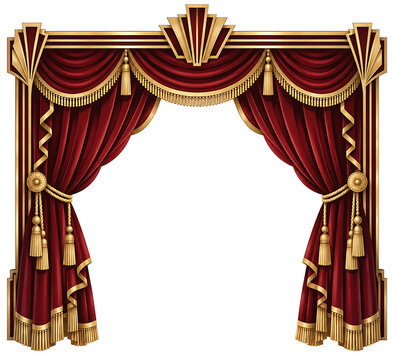 Stage Curtain Open Theatre Day Art Deco Illustration