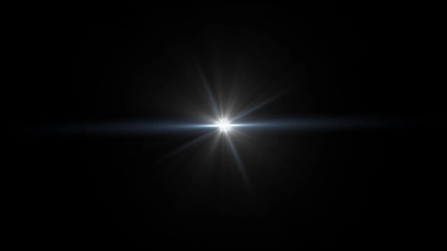 Abstract loop center glow blue beautiful star optical flare shine light ray rotate animation on black background for screen project overlay