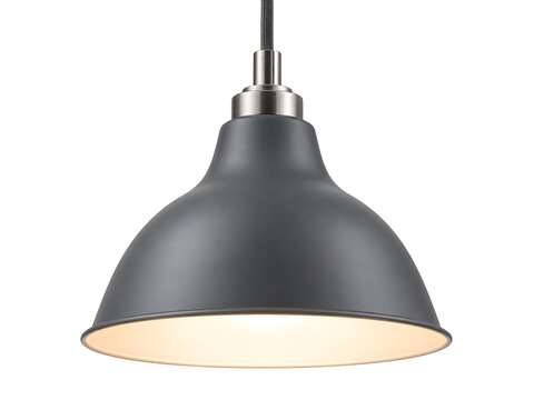 Modern industrial pendant light fixture. Contemporary gray metal ceiling lamp. isolated on Transparent Background