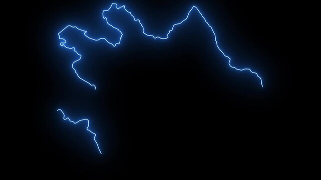 Arzerbaijan Animated Map Hand Drawn Neon Glow Outline, Sketch Line Art.