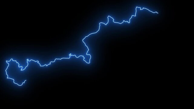 Austria Animated Map Hand Drawn Neon Glow Outline, Sketch Line Art.
