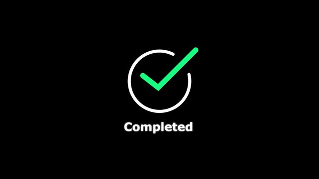 Animated green checkmark icon with processed text label for ui ux tick success