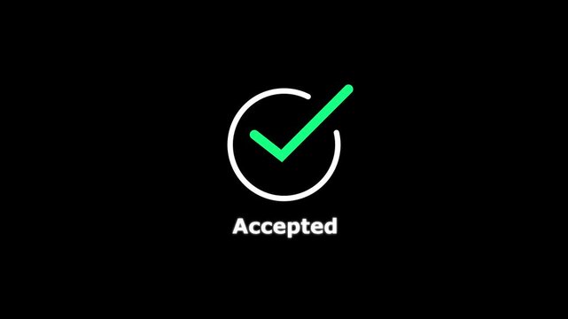 Animated green checkmark icon with checked text label for ui and success notification