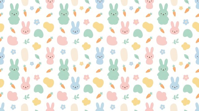 Cute Easter bunny rabbit carrot seamless pattern pastel background