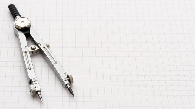 Technical compass business strategy supports growth roadmap on graph paper with precise drafting tools and measured planning