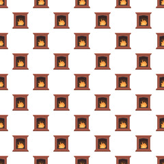 Fototapeta premium Fireplace hearths with burning flames repeating on a white background