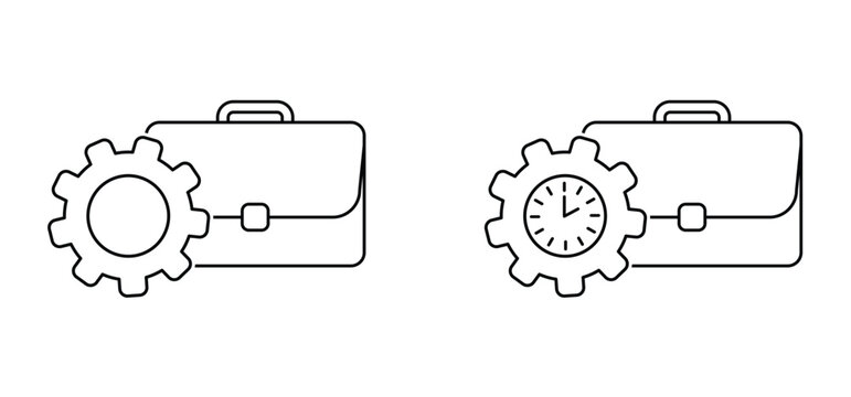 Briefcase with gears and a growing graph, bar chart. Process optimization, and business growth. Symbols are for business management and business development. Cogwheel, gear mechanism.