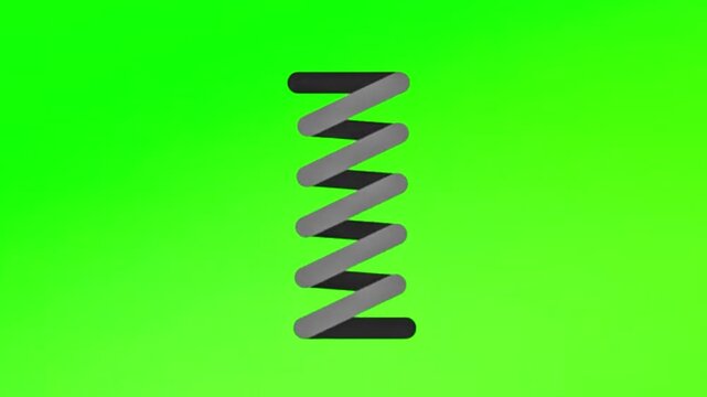 3D animated metallic spring bouncing up and down on a chroma key green screen background. 