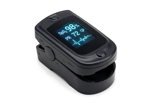 Digital fingertip pulse oximeter isolated on white background