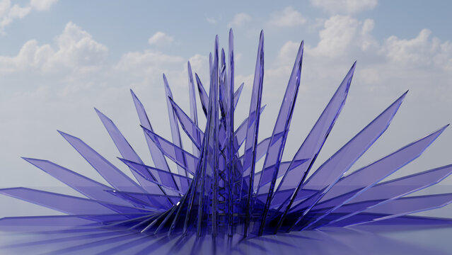 Abstract Purple Blue Glass Spikes Crystal Crown Sculpture