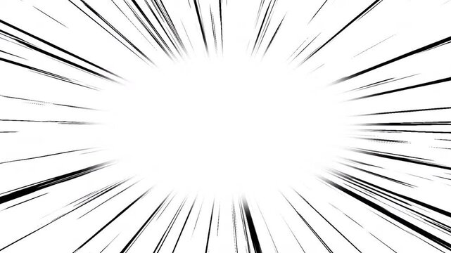 4K Animation loop anime comic speed lines with radial black ink focus burst, fast manga action line overlay, high energy background element.