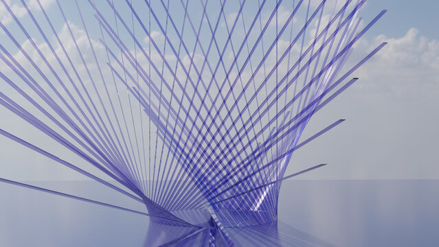 Abstract Blue Glass Lattice Beams Funnel Pavilion Sculpture