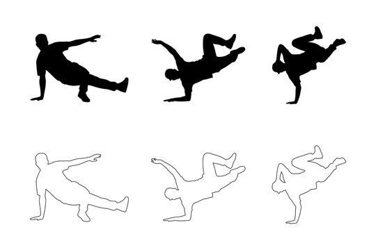 Dynamic silhouettes of a breakdancer performing various athletic and energetic moves