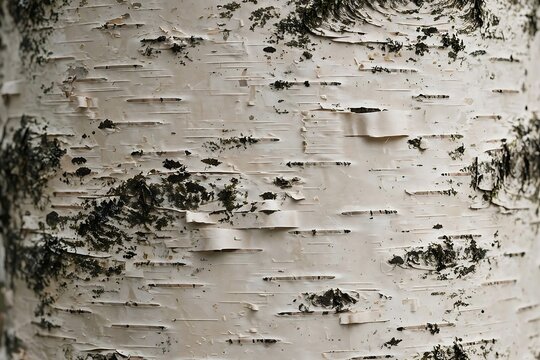 Closeup texture of white birch tree bark with horizontal black markings