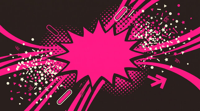 Vibrant pop art explosion background with pink and black comic style elements. Retro design for sale, promotion, and advertising concepts. Black friday