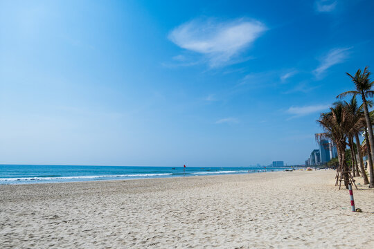 Da Nang beach landscape palm trees at My Khe beach area, Vietnam