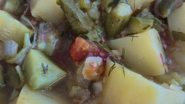 indian okra stew with potatoes simmered in rich tomato sauce with herbs video