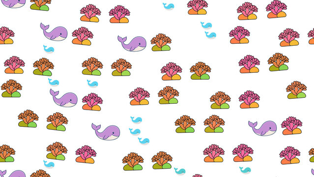 Cartoon whales and coral pattern