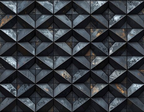 Seamless pattern of interlocking matsukawa stepped diamond grid in black sandcast iron texture