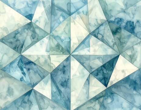 Seamless pattern of interlocking triangular truss grid in soft watercolor wash