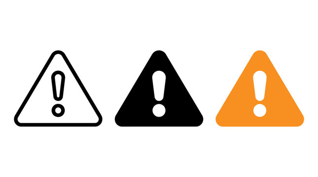 Hazard warning icon set with triangular exclamation point vector design