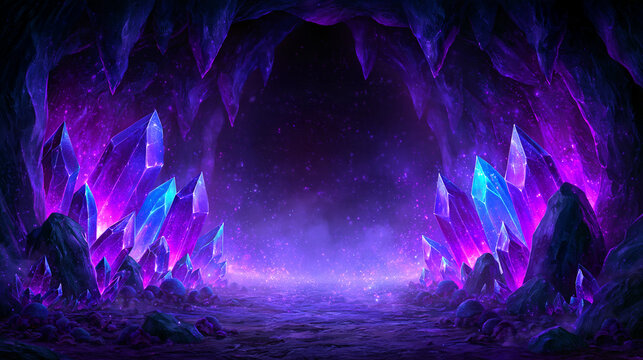 Iridescent crystal cavern with holographic gemstones and luminous luxury fantasy glow