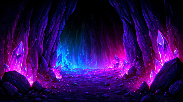 Iridescent crystal cavern with holographic gemstones and luminous luxury fantasy glow
