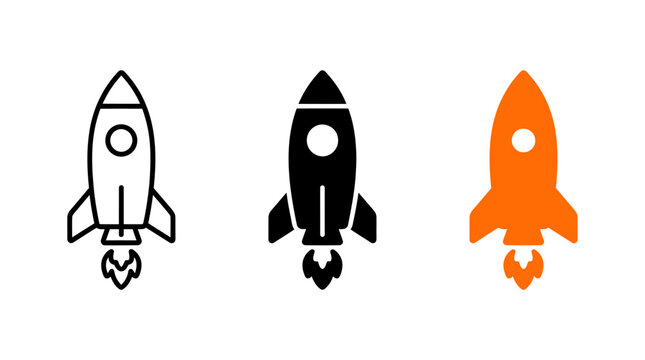 Launch vehicle rocket ship icon design vector set for science and technology
