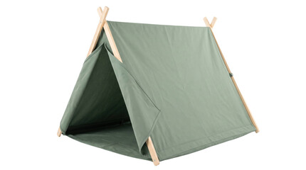 Green canvas tent with wooden frame on a transparent background © Valentin