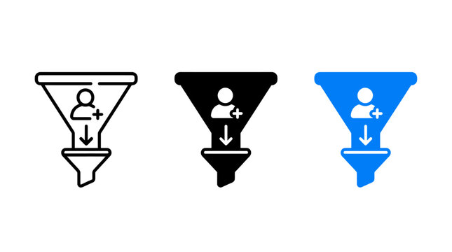 Lead generation funnel vector design icons with user addition and arrows