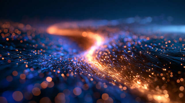 Abstract Glowing Digital Data Flow and Fiber Optic Stream