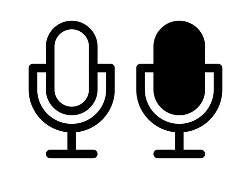 Microphone Icon Set, variant microphone symbols including karaoke mic and podcast microphone, web and mobile interface vector illustration for audio communication and media design.