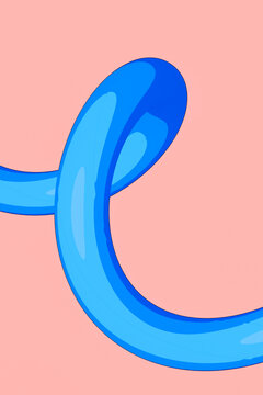 Minimal Blue Ribbon Curl Illustration with Smooth Loop on Pink Background