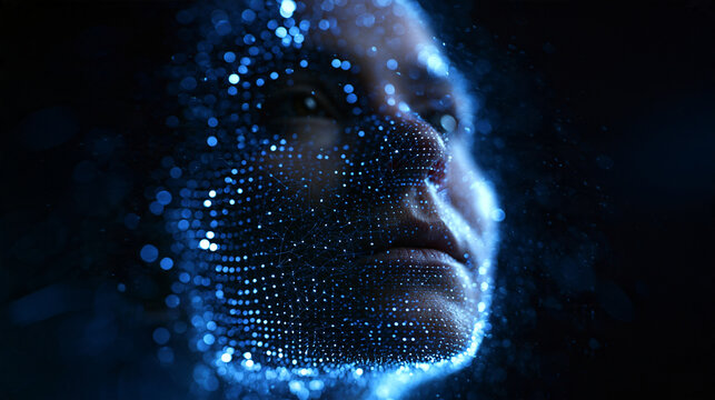 Biometric Facial Recognition and AI Scan on Human Face