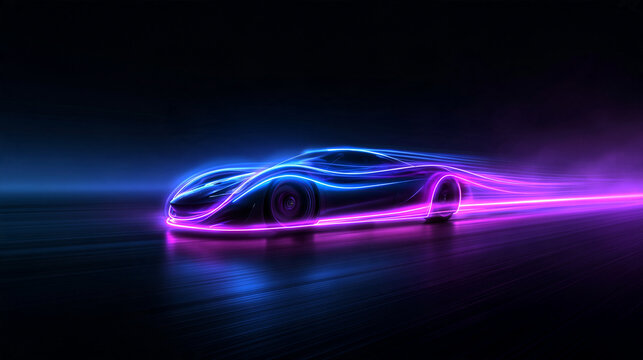 Futuristic Neon Sports Car Speeding with Glowing Light Trails