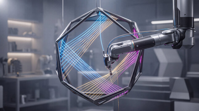 Robotic fabricator weaving smart material threads