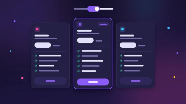 SaaS pricing plans animation, subscription pricing table with toggle, seamless loop, violet dark mode