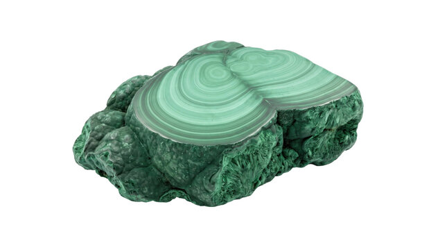 Polished green malachite slice on a transparent background