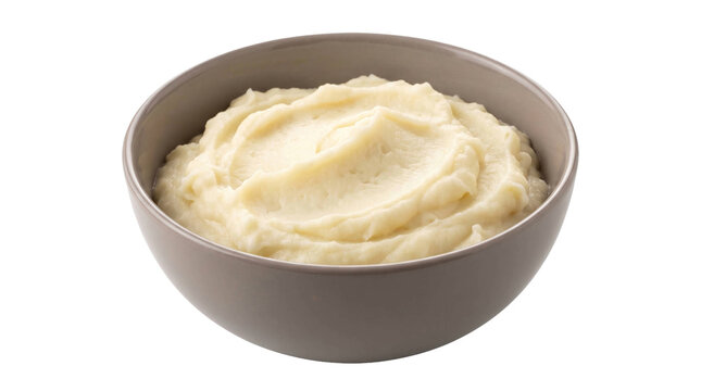 Creamy mashed potatoes in a bowl on a transparent background
