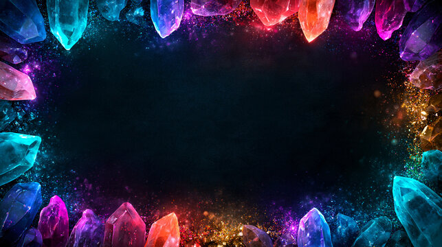 Abstract luxury gemstone border with translucent crystals and elegant premium copy space