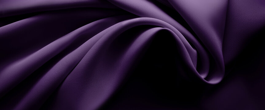 Bright mulberry purple, reverend, plum jam, loganberry, lilac breeze. Elegant crumpled satin silk fabric texture. Matte material, wavy folds. Web banner, wide background. Textile, home decor, interior