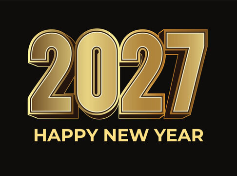 3D Golden Happy New Year 2027 Luxury Text Vector Background