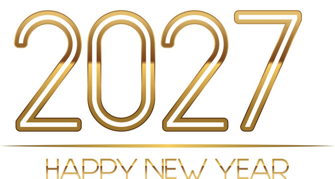 Golden Happy New Year 2027 Line Art Outline Typography Vector