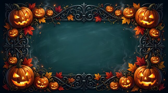 A captivating halloween pumpkin border design perfect for seasonal decorations spooky events festive invitations and creating a chillingly delightful atmosphere for all your autumnal celebrations
