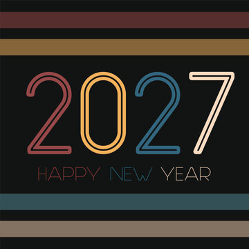 Retro Happy New Year 2027 Outline Numbers Colorful Vintage Vector Design