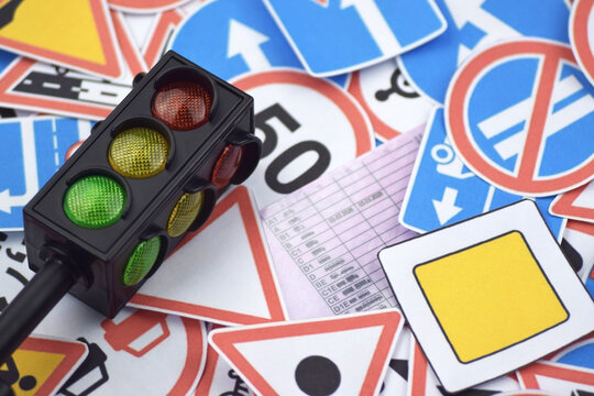 Driving school and driving lessons concept, education concept