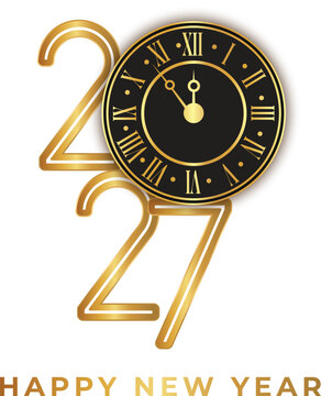 Happy New Year 2027 Golden Clock Celebration Vector Design
