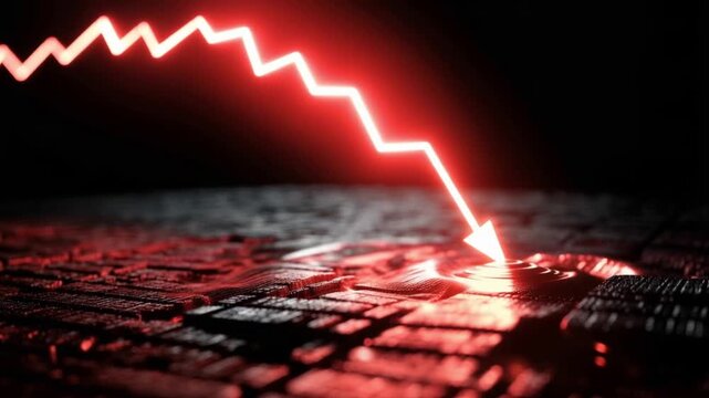 A red downward trending graph symbolizing economic recession, financial crisis, and market decline. ..Created with Generative AI, not depicting real subjects.