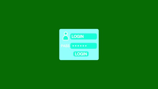 Digital login interface animation with username and password fields on green screen authentication sign in